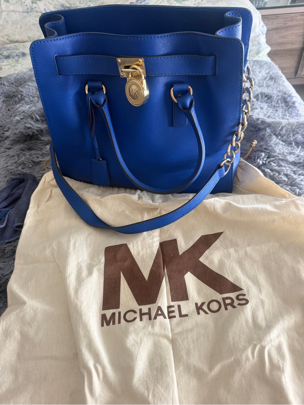 Michael Kors Cobalt Blue Leather Tote with Gold Hardware